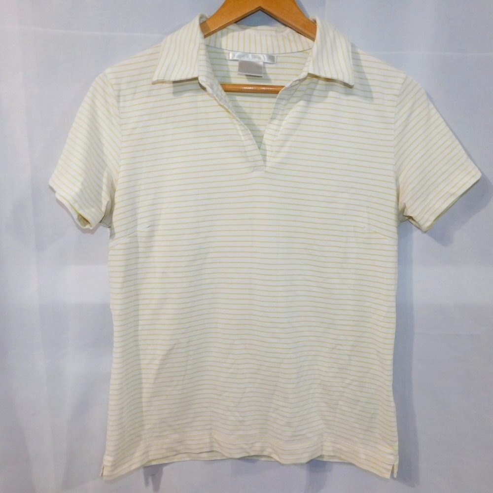 NIKE Golf Dry Fit White Yellow Polo Shirt Womens M